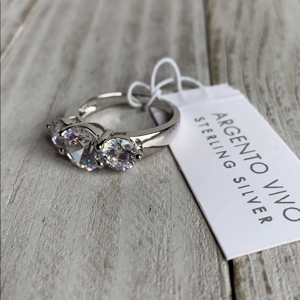 NEW Argento Vivo 3 Stone Sterling Silver Ring - Picture 3 of 8